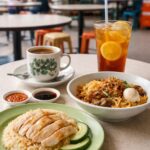 Danielle Art Original Acrylic and Oil Paintings Singaporean coffee shop scene: Chicken rice, noodles, tea, coffee.