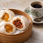 Danielle Art Original Acrylic and Oil Paintings Steamed buns with filling and coffee in a vintage cup. Grateful for simple food.