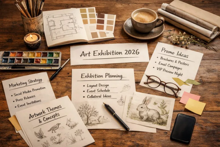 Art exhibition planning: layout, themes, marketing, promo ideas for 2026 event.