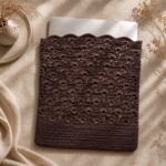 Danielle Art Original Acrylic and Oil Paintings Handmade dark brown crochet laptop sleeve with scalloped edge