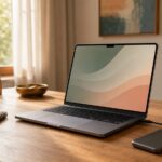 Calm creative workspace with a new laptop ready for AI work