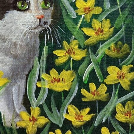 Original Acrylic Painting - Oreo Smelling Flowers 2 — closeup 1