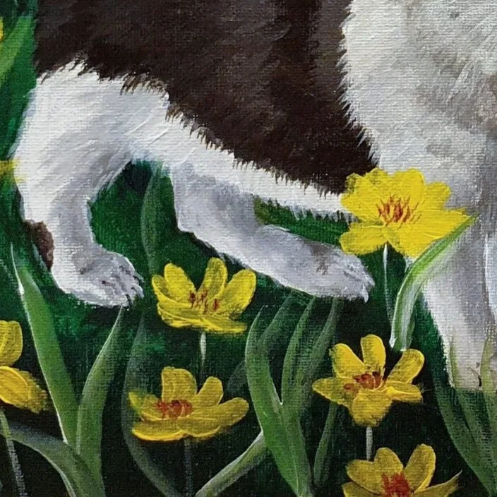 Original Acrylic Painting - Oreo Smelling Flowers 2 — closeup 2