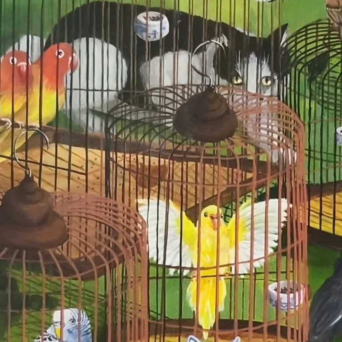 Original Acrylic Painting - Caged and Uncaged — closeup 1