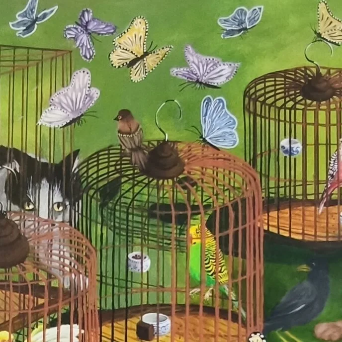 Original Acrylic Painting - Caged and Uncaged — closeup 2
