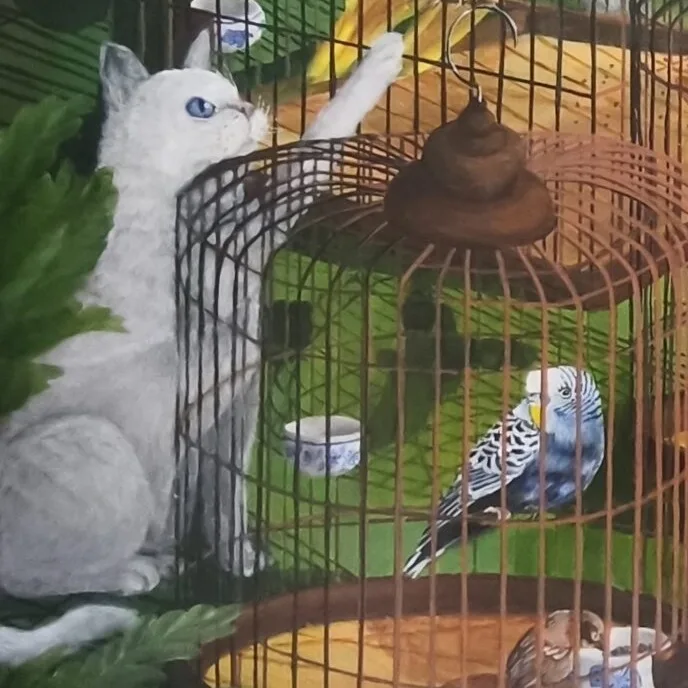 Original Acrylic Painting - Caged and Uncaged — closeup 3
