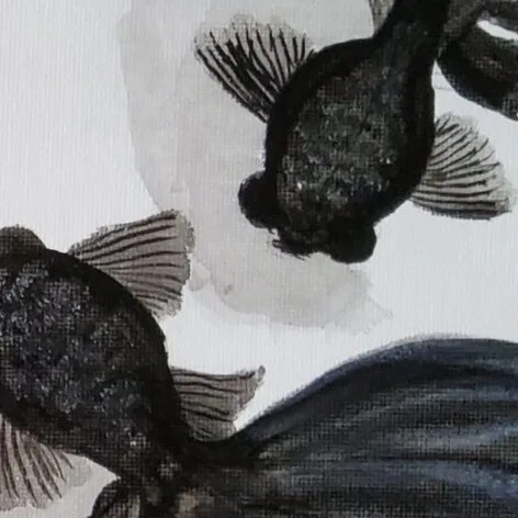 Original Acrylic Painting - Black Goldfishes — closeup 1