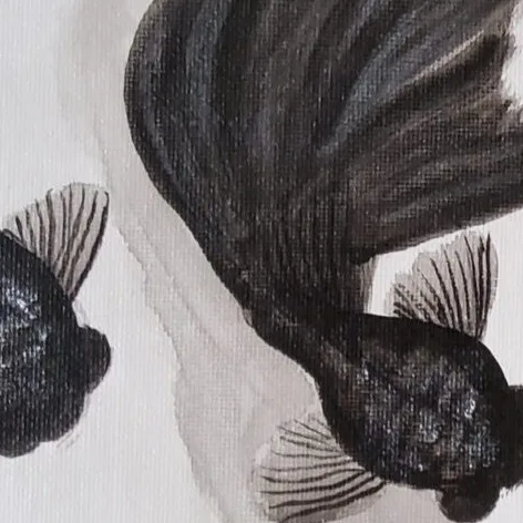 Original Acrylic Painting - Black Goldfishes — closeup 2