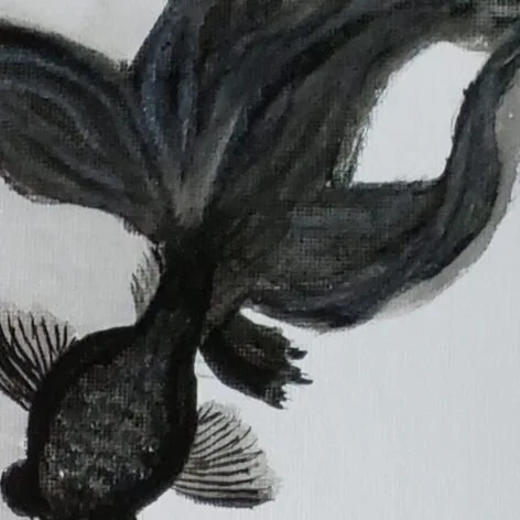 Original Acrylic Painting - Black Goldfishes — closeup 3