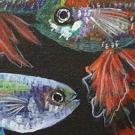 Original Acrylic Painting - Guppies 2 — closeup 2