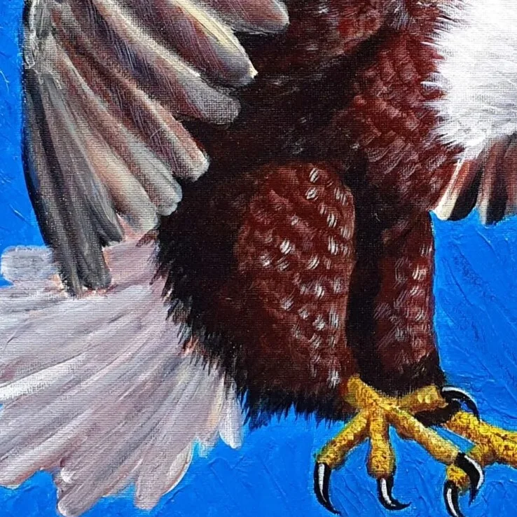 New Acrylic Painting - Bald Eagle Takes Flight — closeup 2