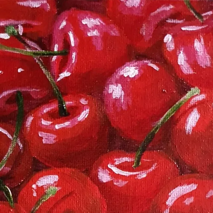 Original Acrylic Painting - Top it off with Cherries — closeup 3