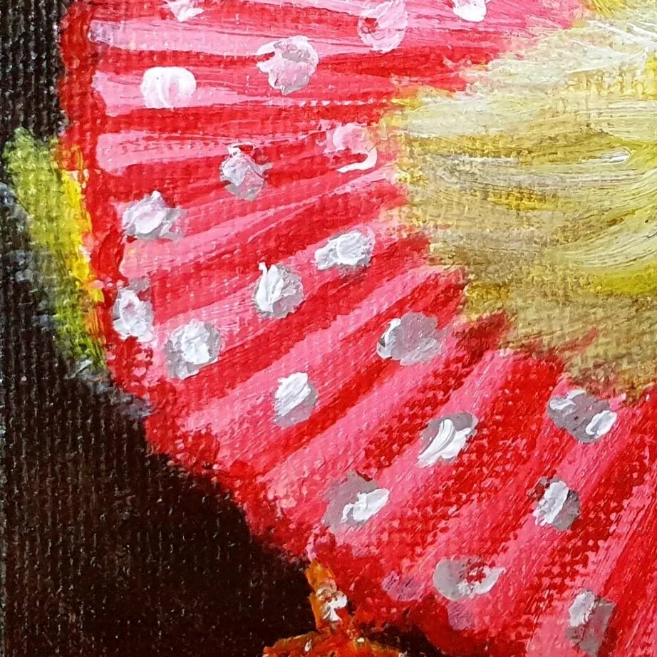 Original Acrylic Painting - Topless Chick in Red Mini Skirt — closeup 3