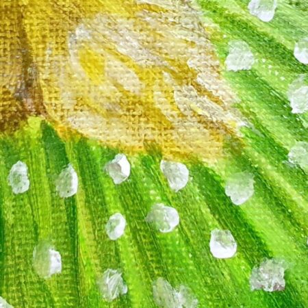 Original Acrylic Painting - Topless Chick in Green Mini Skirt — closeup 1