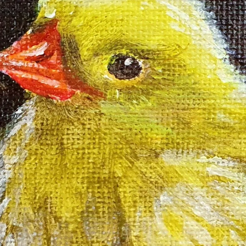 Original Acrylic Painting - Topless Chick in Green Mini Skirt — closeup 2