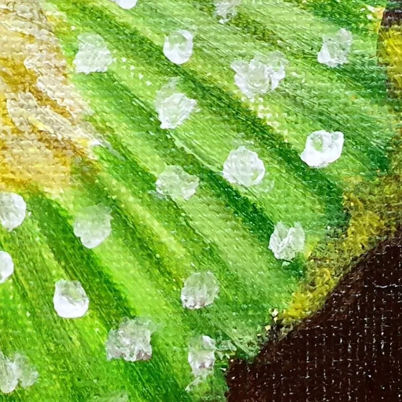 Original Acrylic Painting - Topless Chick in Green Mini Skirt — closeup 3