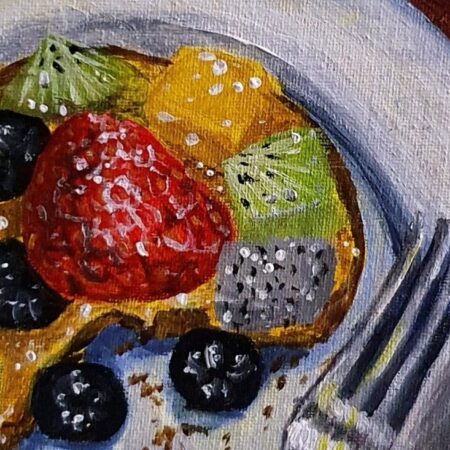 Original Acrylic Painting - Fruit Tart & Coffee — closeup 1