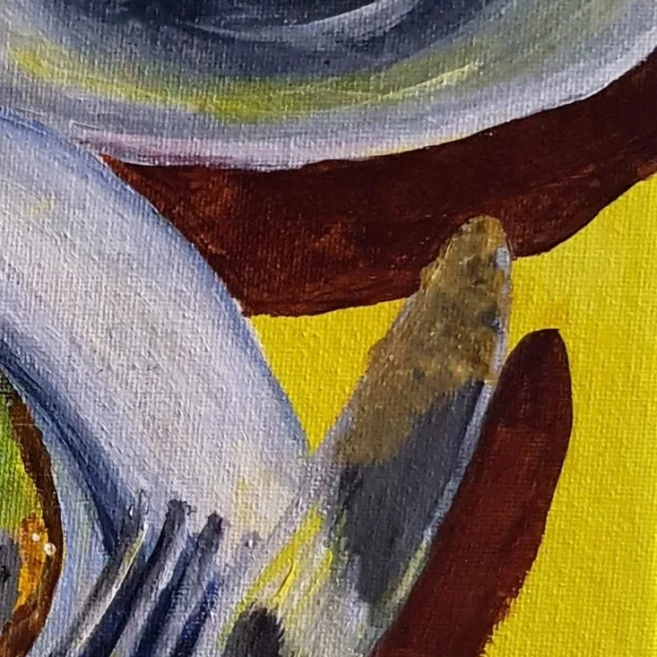 Original Acrylic Painting - Fruit Tart & Coffee — closeup 2
