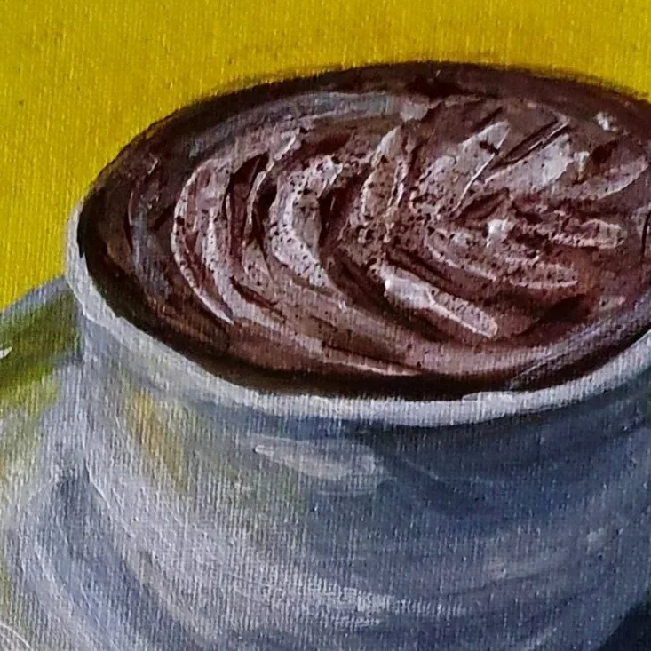Original Acrylic Painting - Fruit Tart & Coffee — closeup 3