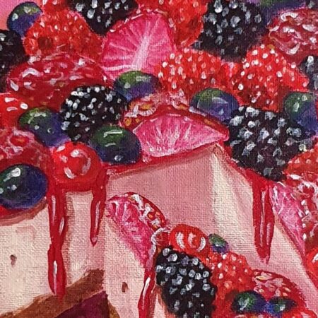 Original Acrylic Painting - Berries Cheesecake — closeup 1