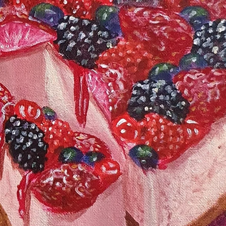 Original Acrylic Painting - Berries Cheesecake — closeup 3