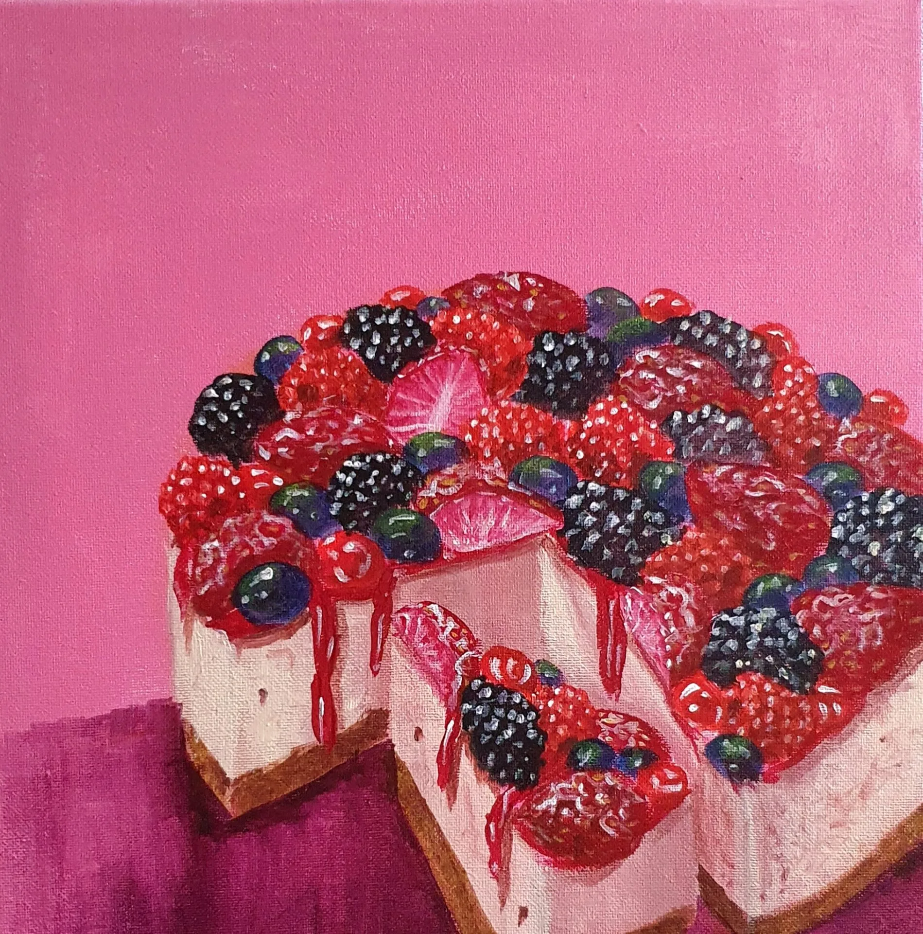Original Acrylic Painting - Berries Cheesecake