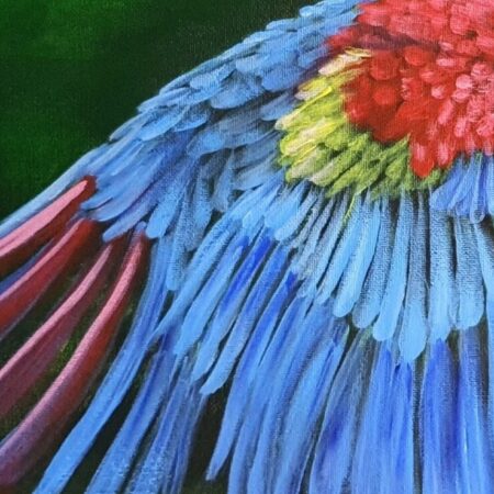 Original Acrylic Painting - Macaw takes Flight — closeup 1