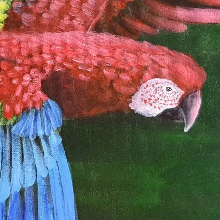 Original Acrylic Painting - Macaw takes Flight — closeup 2