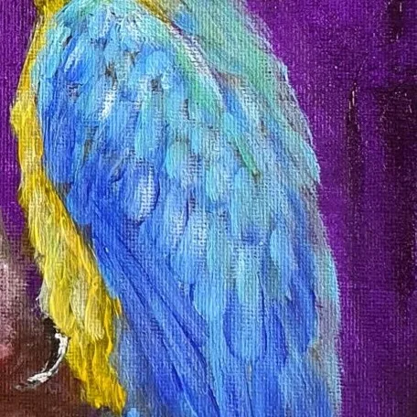Original Acrylic Painting - Macaws in Conversation — closeup 3