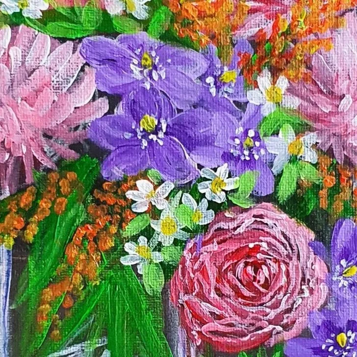 Original Acrylic Painting - Bouquet of Flowers — closeup 1