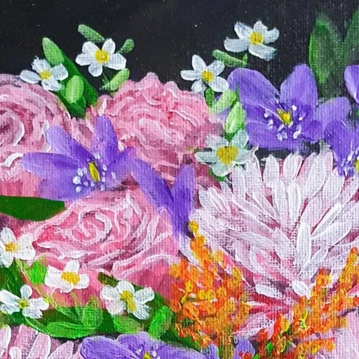 Original Acrylic Painting - Bouquet of Flowers — closeup 2