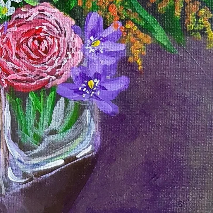 Original Acrylic Painting - Bouquet of Flowers — closeup 3
