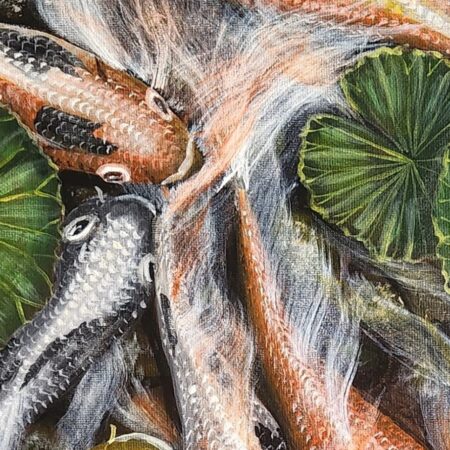 Tranquil Depth: Kois and Water Lilies 2 — closeup 1