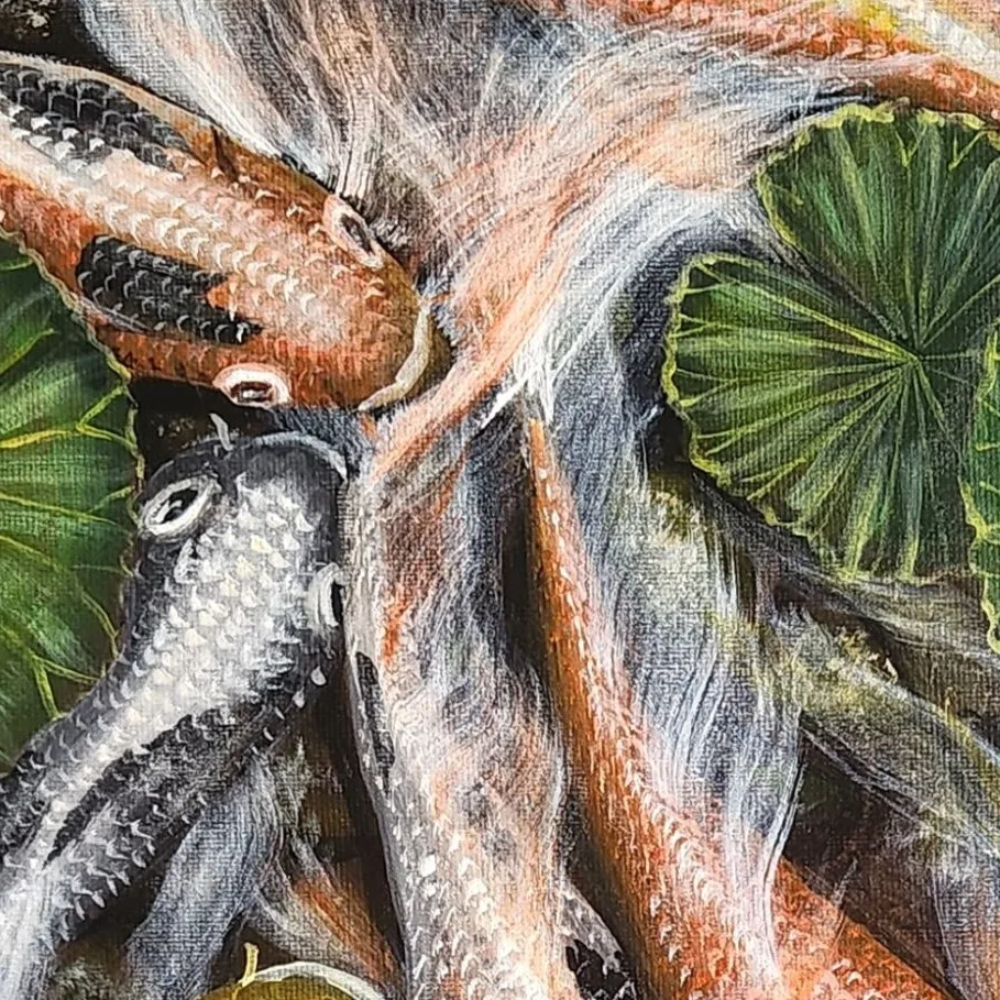 Tranquil Depth: Kois and Water Lilies 2 — closeup 1