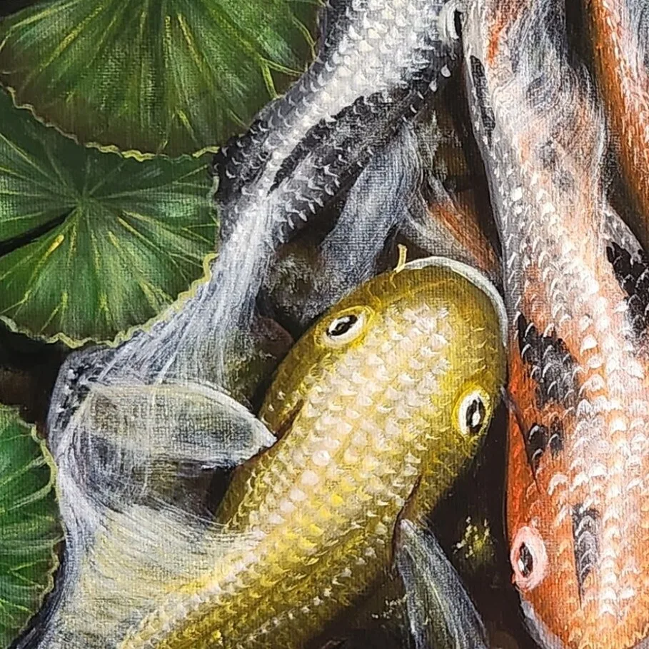 Tranquil Depth: Kois and Water Lilies 2 — closeup 2