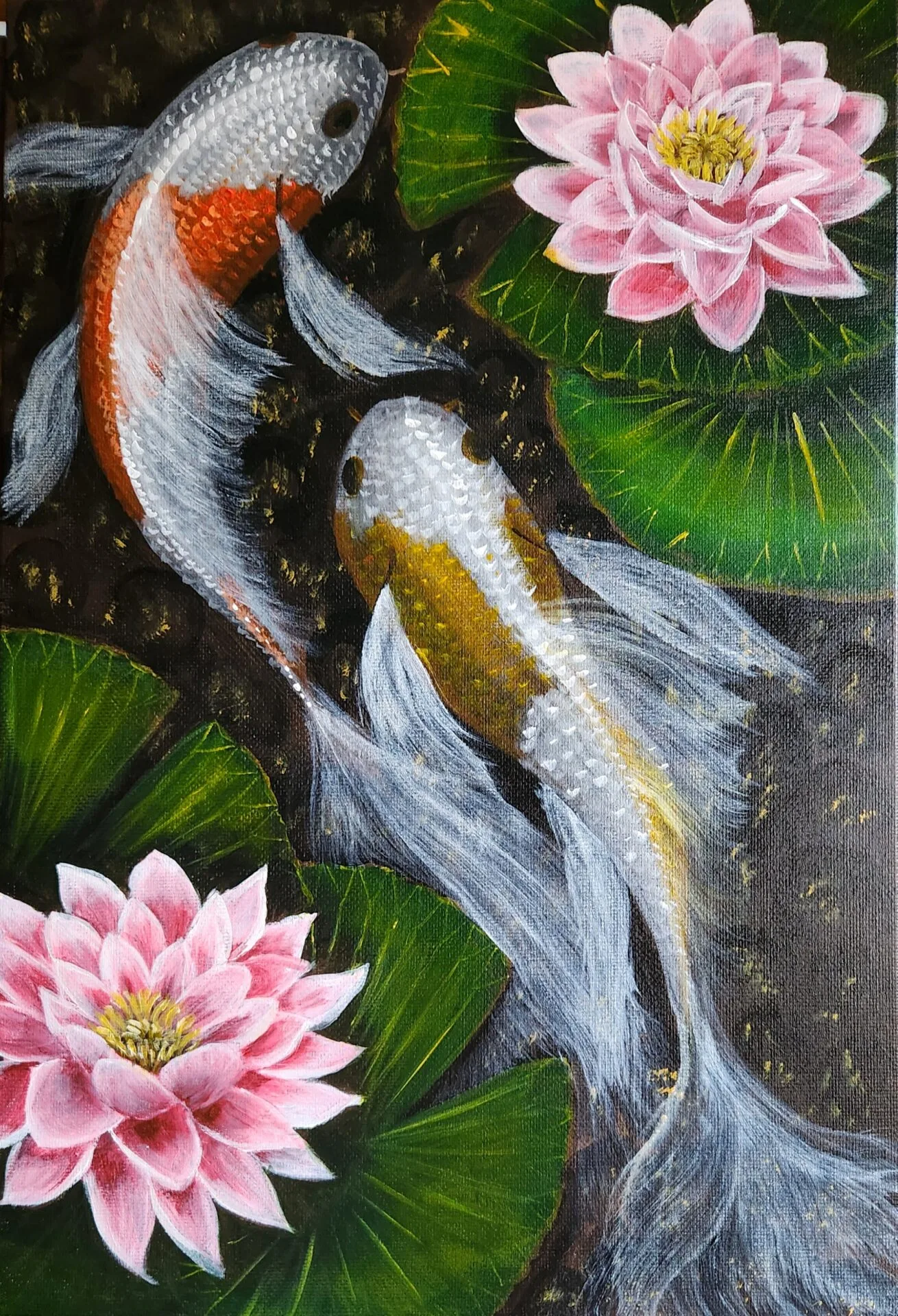 Tranquil Depth: Kois and Water Lilies 3